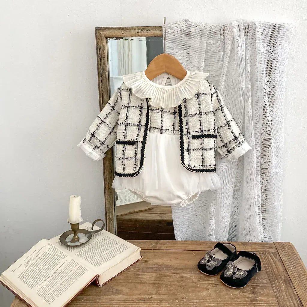 ロンパースセットアップ ファンシーツイードジャケット/チュールロンパース【mh0011085】