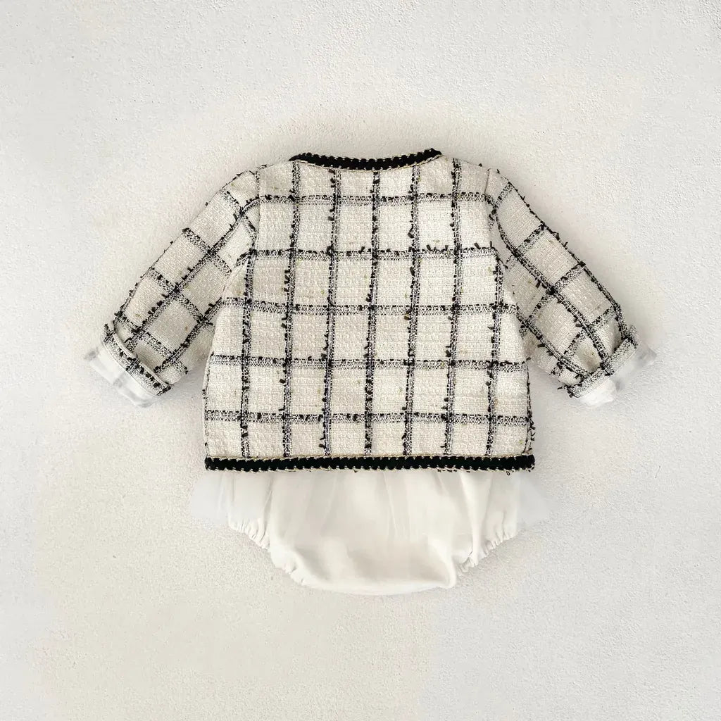 ロンパースセットアップ ファンシーツイードジャケット/チュールロンパース【mh0011085】