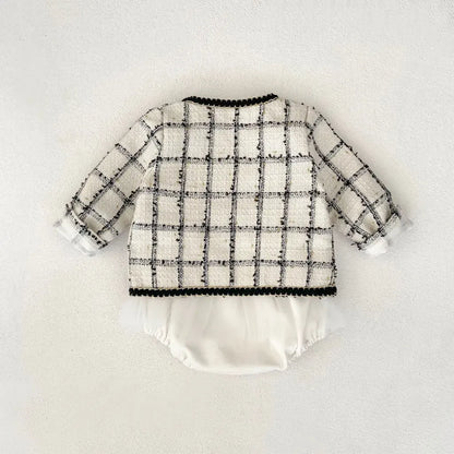 ロンパースセットアップ ファンシーツイードジャケット/チュールロンパース【mh0011085】