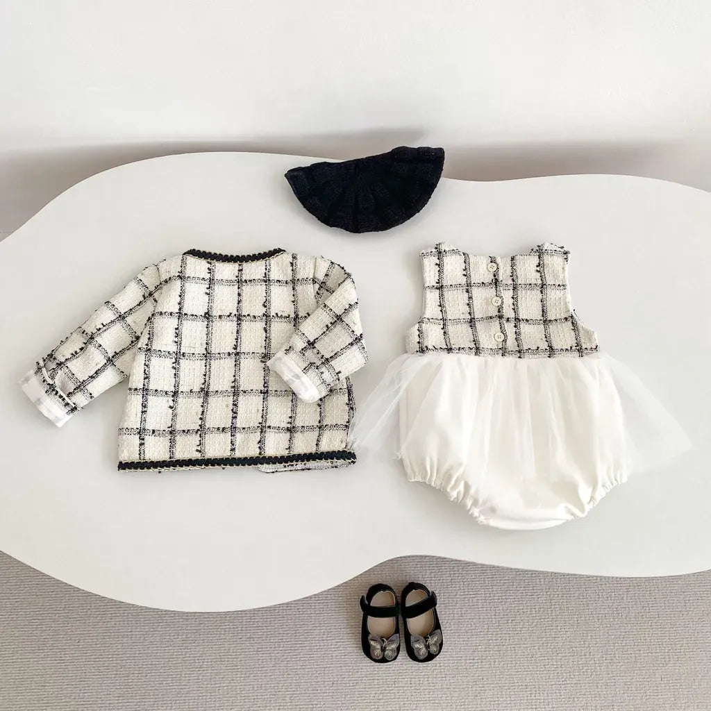 ロンパースセットアップ ファンシーツイードジャケット/チュールロンパース【mh0011085】