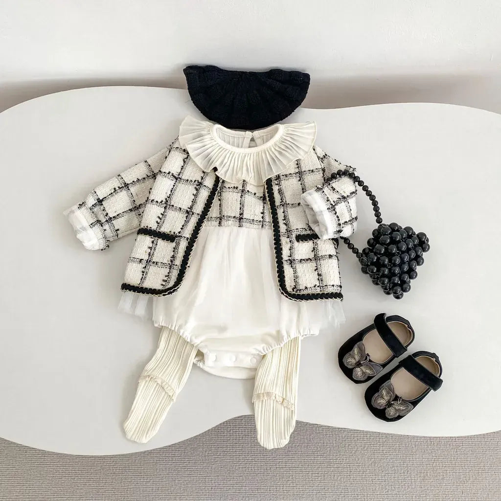 ロンパースセットアップ ファンシーツイードジャケット/チュールロンパース【mh0011085】