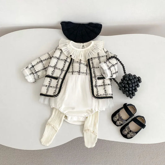 ロンパースセットアップ ファンシーツイードジャケット/チュールロンパース【mh0011085】