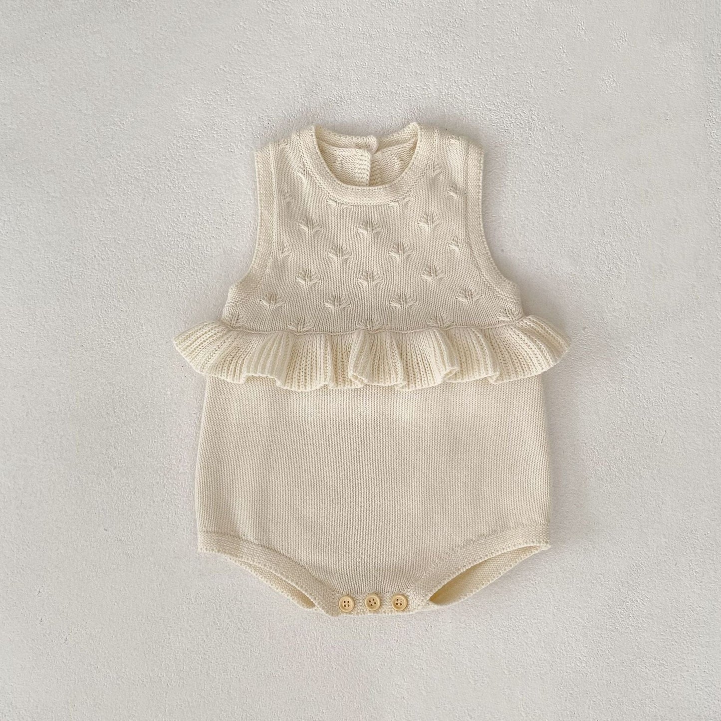 ノースリーブロンパース Milk White / 66cm フリルニットノースリーブロンパース【mh0010841】