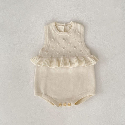 ノースリーブロンパース Milk White / 66cm フリルニットノースリーブロンパース【mh0010841】