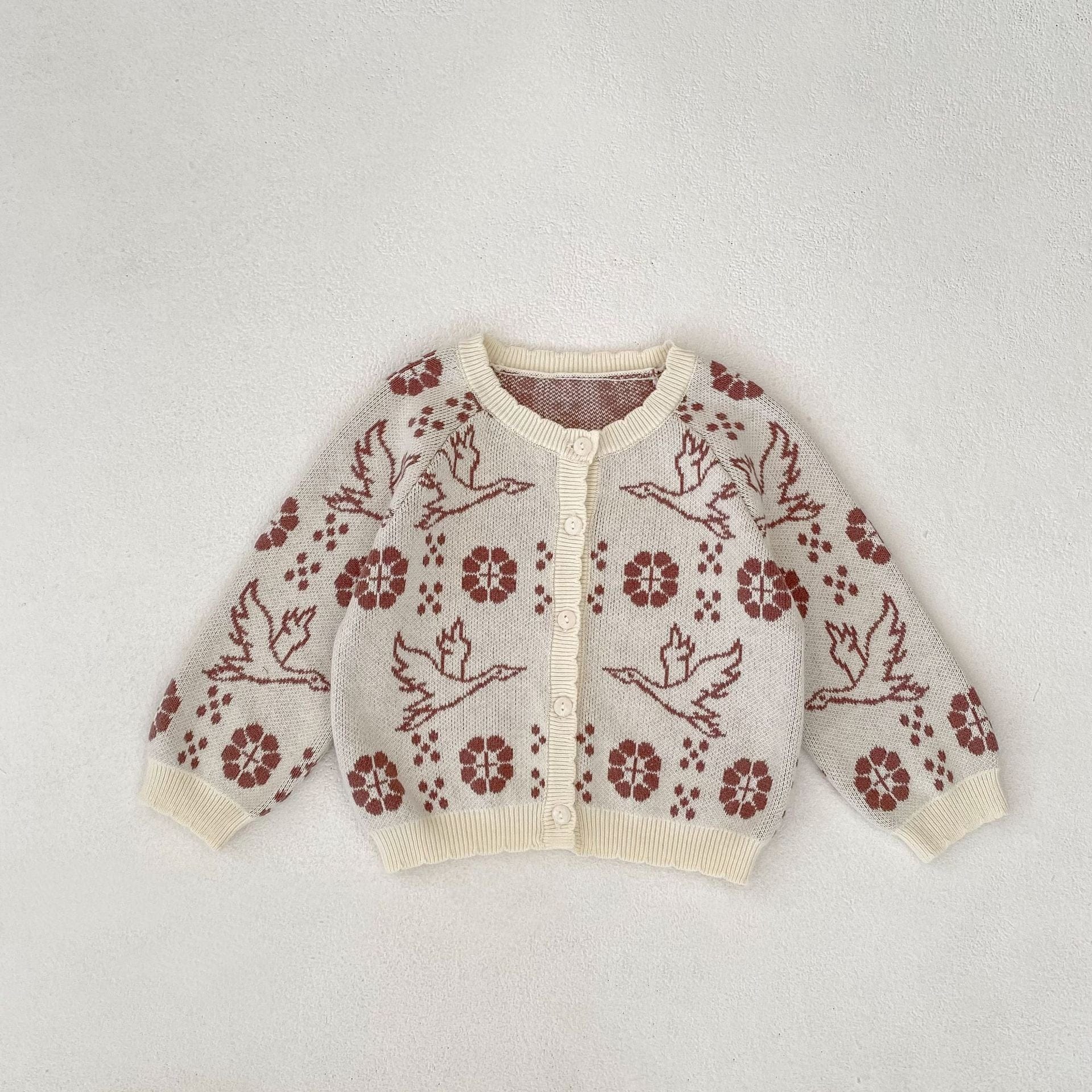 ロンパースセットアップ milky white coat / 66cm フラワーバードニット長袖カーディガン/サスペンダーニットロンパース【mh0010517】