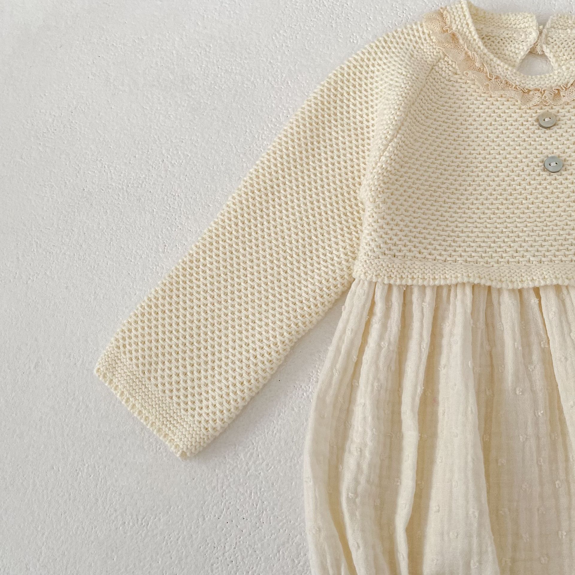 長袖ロンパース Patchwork Knitted Romper パッチワーク ニット ロンパース【mh0012179】