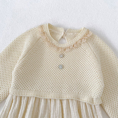 長袖ロンパース Patchwork Knitted Romper パッチワーク ニット ロンパース【mh0012179】
