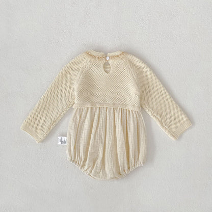 長袖ロンパース Patchwork Knitted Romper パッチワーク ニット ロンパース【mh0012179】