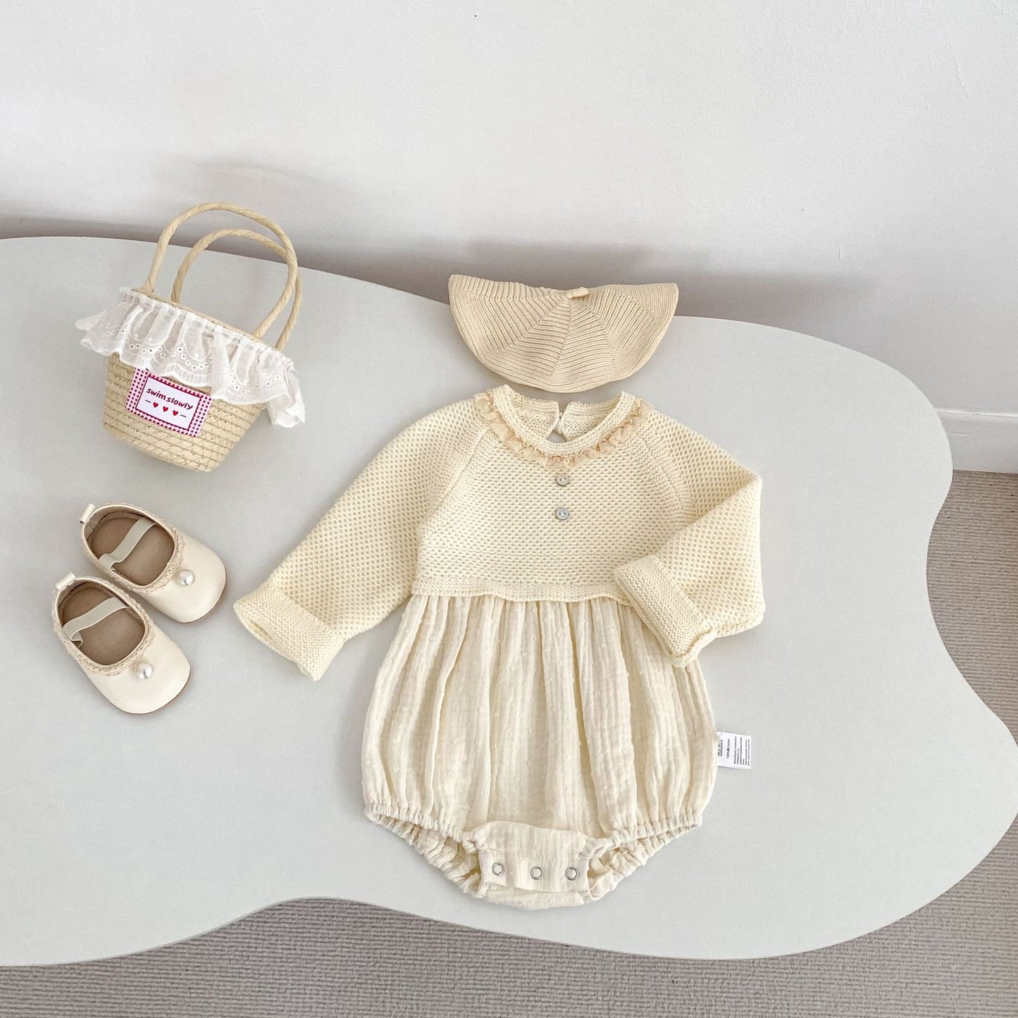 長袖ロンパース Patchwork Knitted Romper パッチワーク ニット ロンパース【mh0012179】
