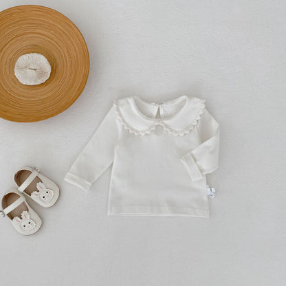 長袖シャツ・ブラウス Peter Pan Collar Long Sleeve T-Shirt 襟付き 長袖Tシャツ【mh0012176】
