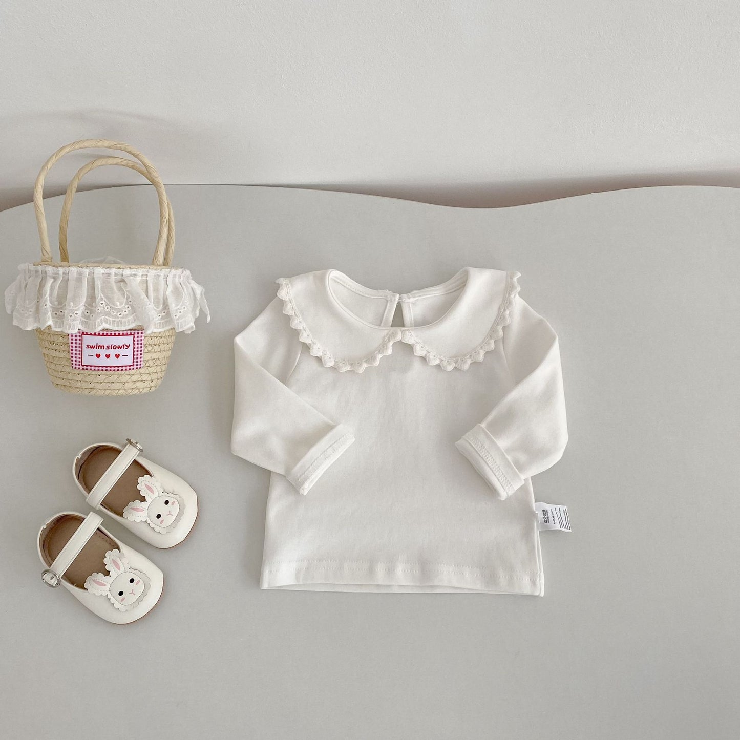 長袖シャツ・ブラウス Peter Pan Collar Long Sleeve T-Shirt 襟付き 長袖Tシャツ【mh0012176】