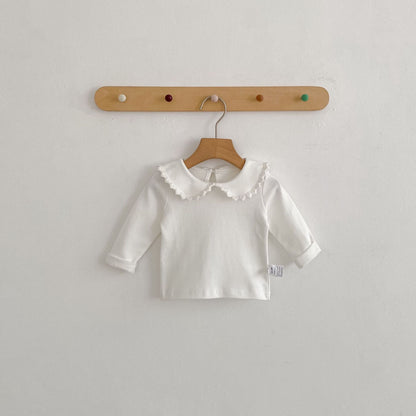 長袖シャツ・ブラウス Peter Pan Collar Long Sleeve T-Shirt 襟付き 長袖Tシャツ【mh0012176】