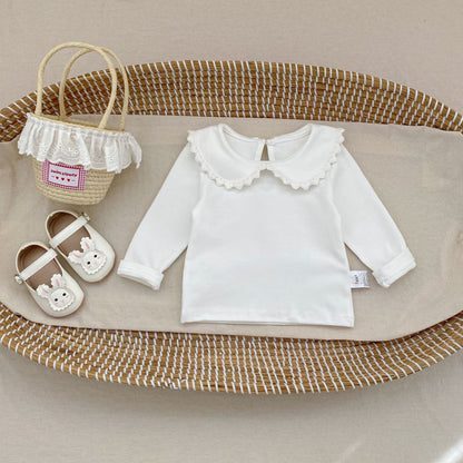 長袖シャツ・ブラウス Peter Pan Collar Long Sleeve T-Shirt 襟付き 長袖Tシャツ【mh0012176】
