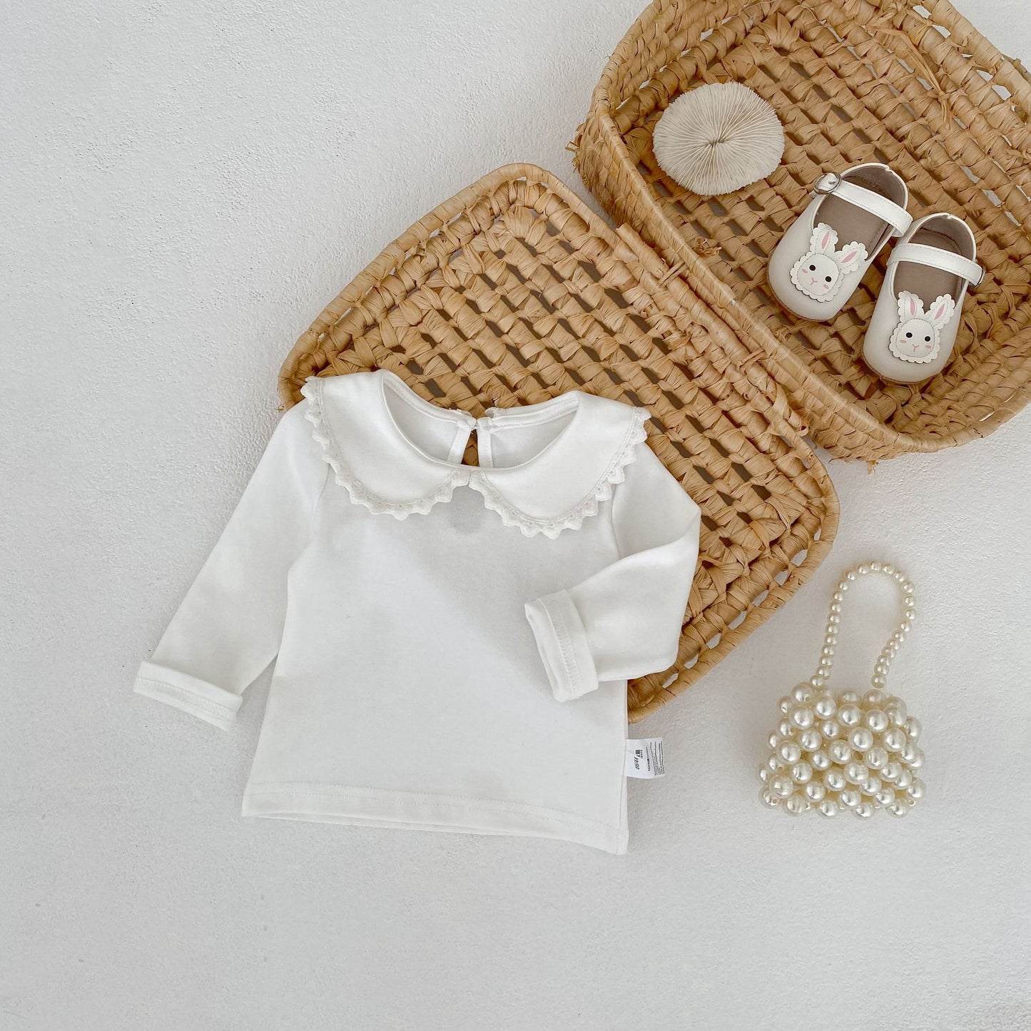 長袖シャツ・ブラウス Peter Pan Collar Long Sleeve T-Shirt 襟付き 長袖Tシャツ【mh0012176】