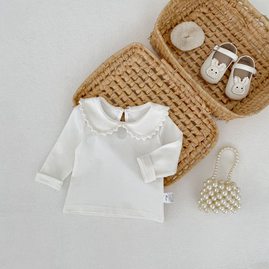 長袖シャツ・ブラウス Peter Pan Collar Long Sleeve T-Shirt 襟付き 長袖Tシャツ【mh0012176】