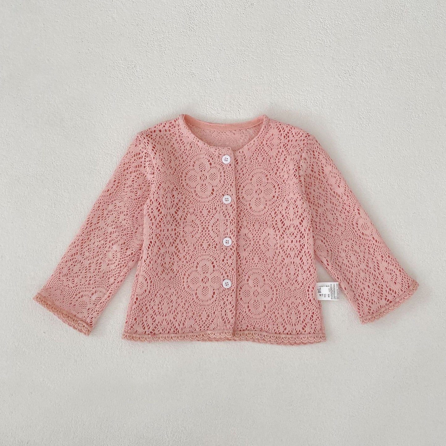 カーディガン・パーカー Pink / 66cm Lace Flower Knitted Cardigan レース フラワー 透かし編み カーディガン【mh0012164】