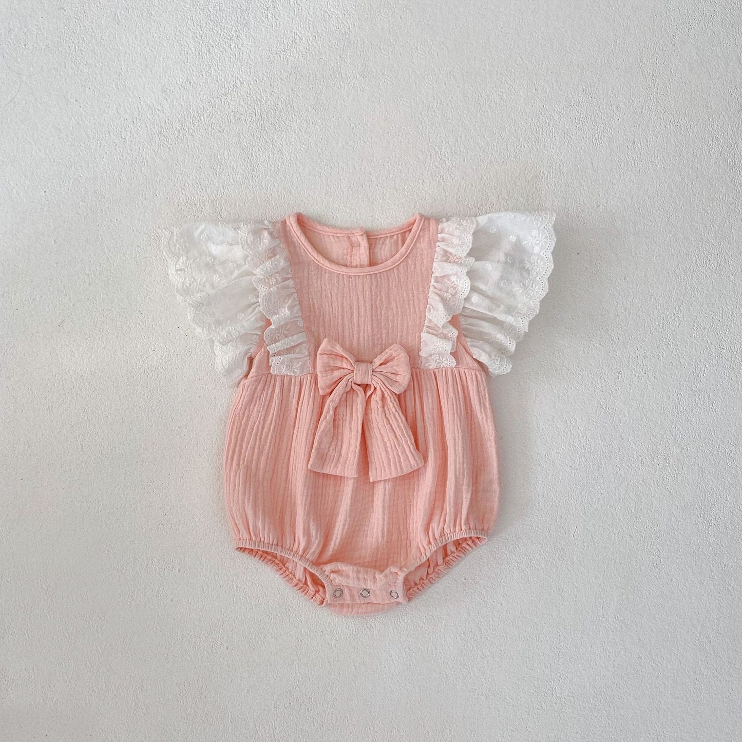 半袖ロンパース Pink / 66cm バタフライフリルショルダーリボンロンパース【mh0010151】