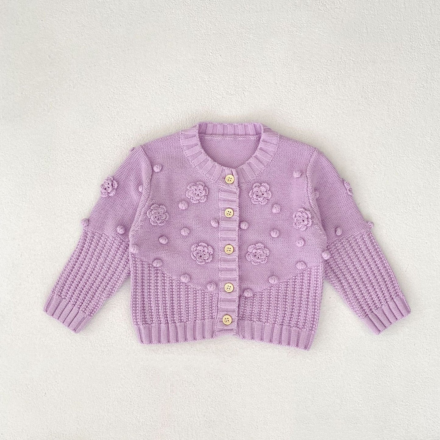 カーディガン・パーカー Pink Purple / 66cm かぎ編みフラワーニットカーディガン【mh0010846】