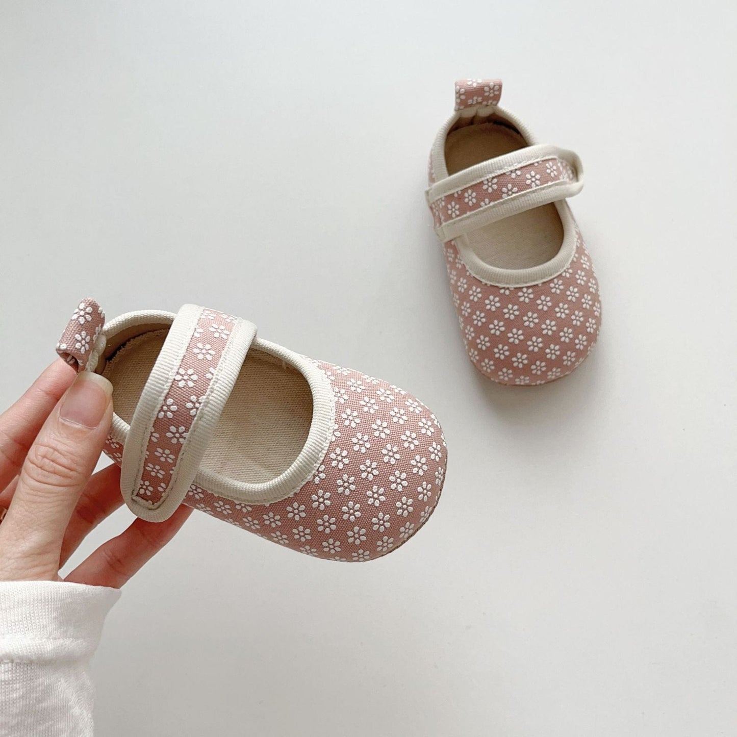 ベビー用靴 Pink / S ベルクロストラップ花柄ファーストシューズ【mh0011073】