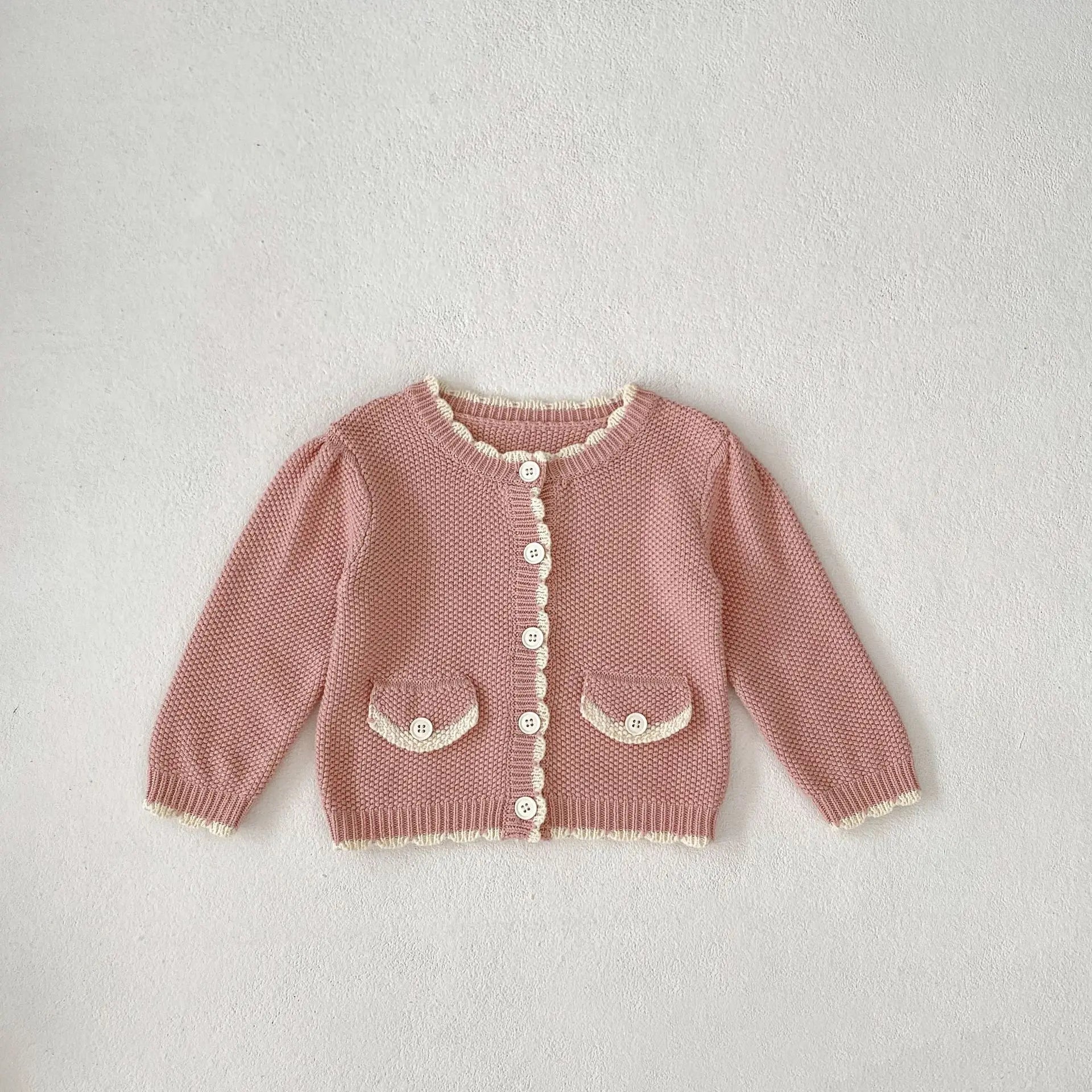 カーディガン・パーカー pink sweater / 6M  66CM ベビーカーディガン/ロンパース ニットジャケット/サスペンダーボディスーツ フリル【mh0006404】