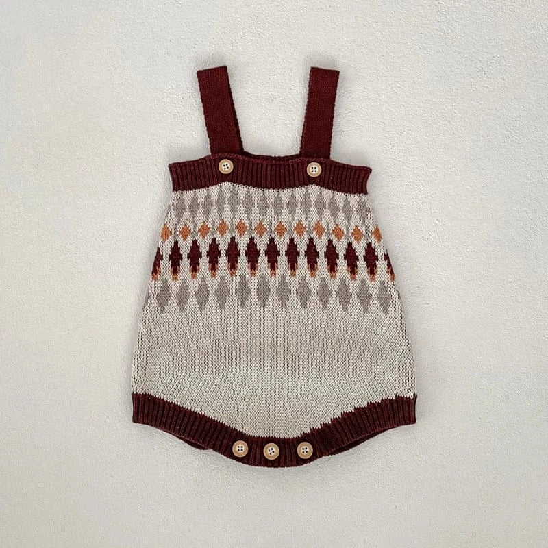 ロンパースセットアップ romper / 3-6M 66cm ベビーカーディガン/ロンパース レトロ幾何学ニットジャケット/サスペンダーニットボディスーツ【mh0006984】