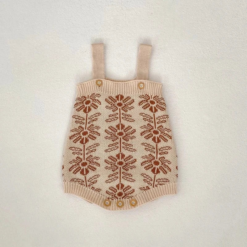 ロンパースセットアップ romper / 3-6M 66cm ベビーカーディガン/ロンパース ボタニカル北欧風フラワー柄ニットジャケット/サスペンダーボディスーツ【mh0007037】