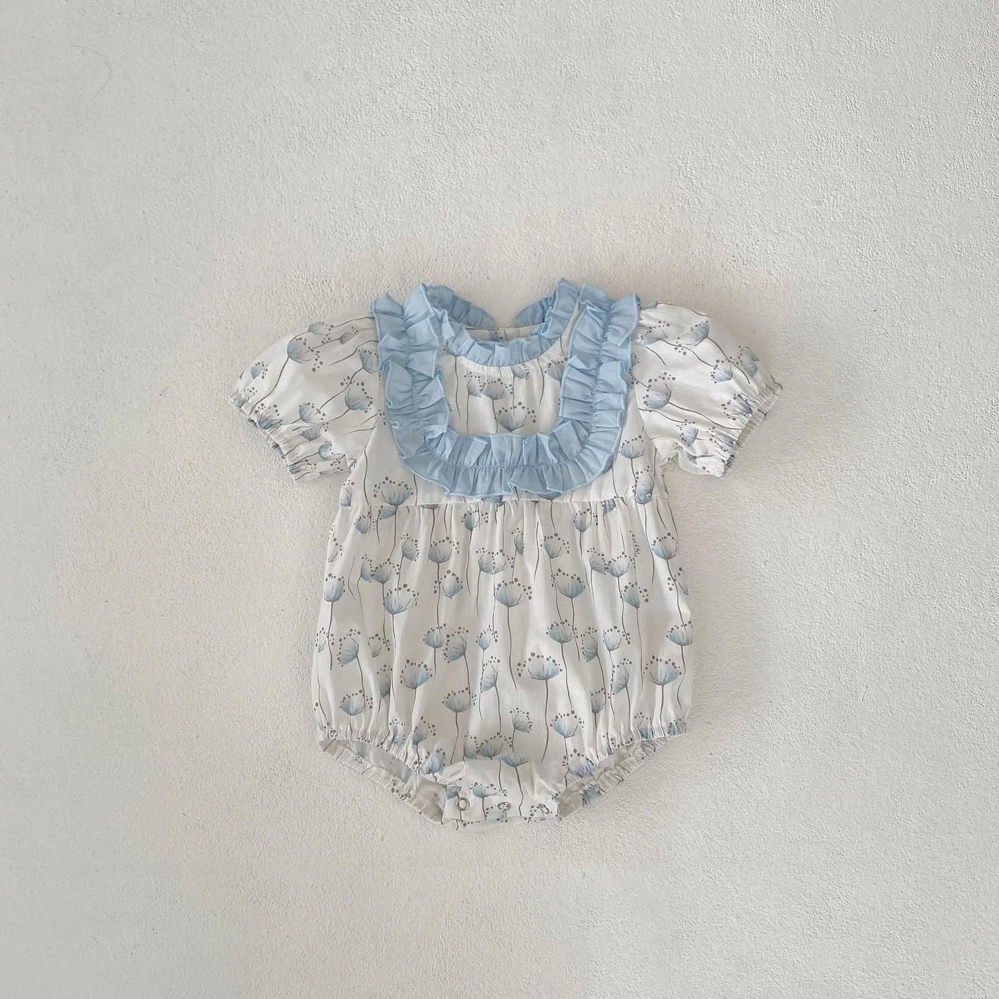 半袖ロンパース romper / 66cm 0-6m ベビーロンパース/キッズワンピース フリル 半袖 たんぽぽプリント リンクコーデ 姉妹 お揃いコーデ【mh0005392】