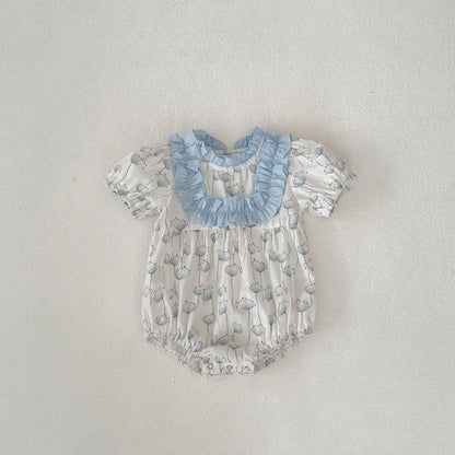 半袖ロンパース romper / 66cm 0-6m ベビーロンパース/キッズワンピース フリル 半袖 たんぽぽプリント リンクコーデ 姉妹 お揃いコーデ【mh0005392】