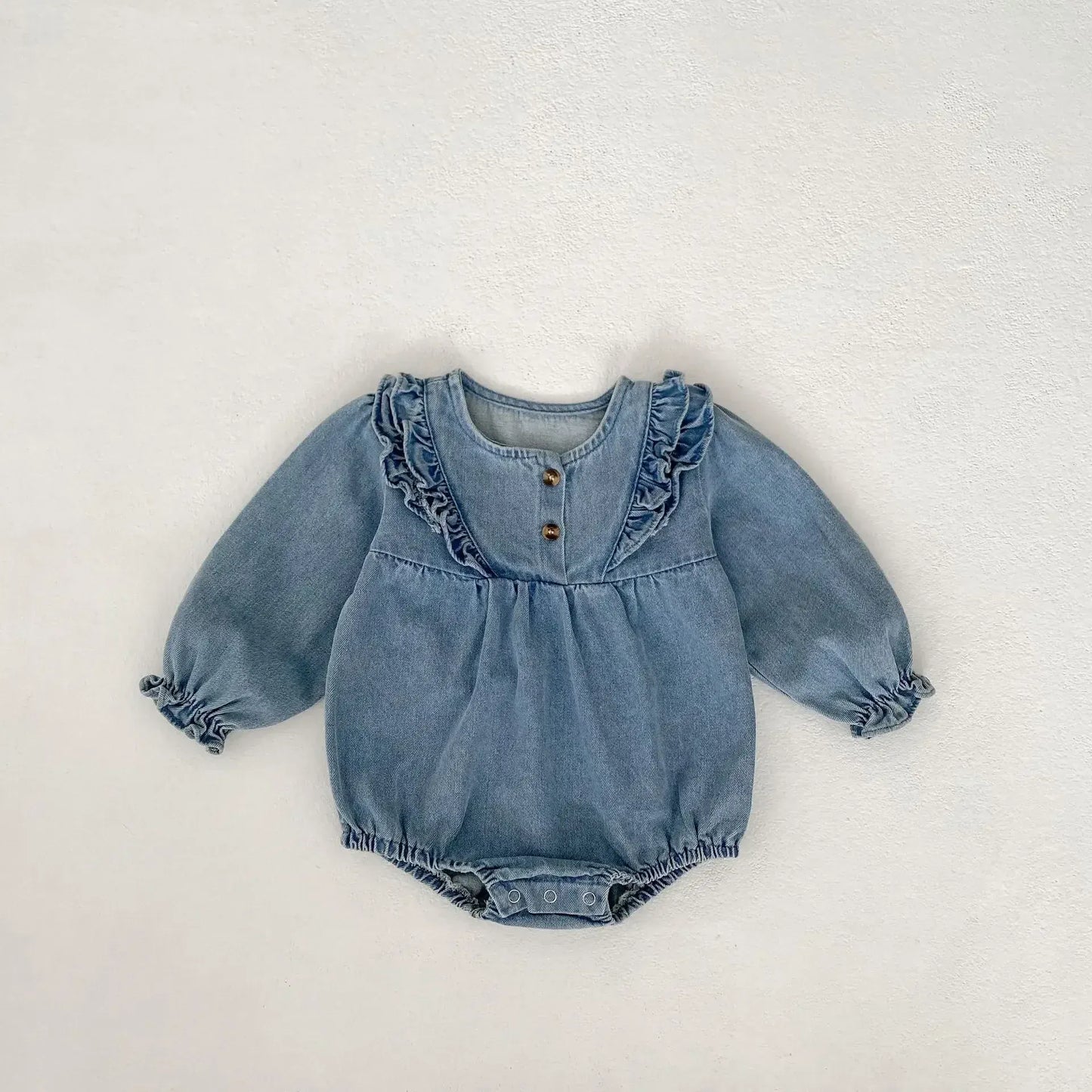 長袖ワンピース romper / 66cm 0-6m ベビーロンパース/キッズワンピース フリルデニム長袖ボディスーツ/長袖ワンピース リンクコーデ 姉妹 お揃いコーデ【mh0007104】