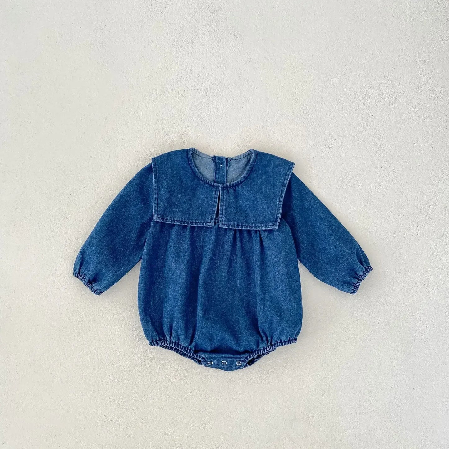 長袖ロンパース romper / 66cm 0-6m ベビーロンパース/キッズワンピース ビッグラペル襟デニム長袖ボディスーツ/ワンピース リンクコーデ 姉妹 お揃いコーデ【mh0007424】