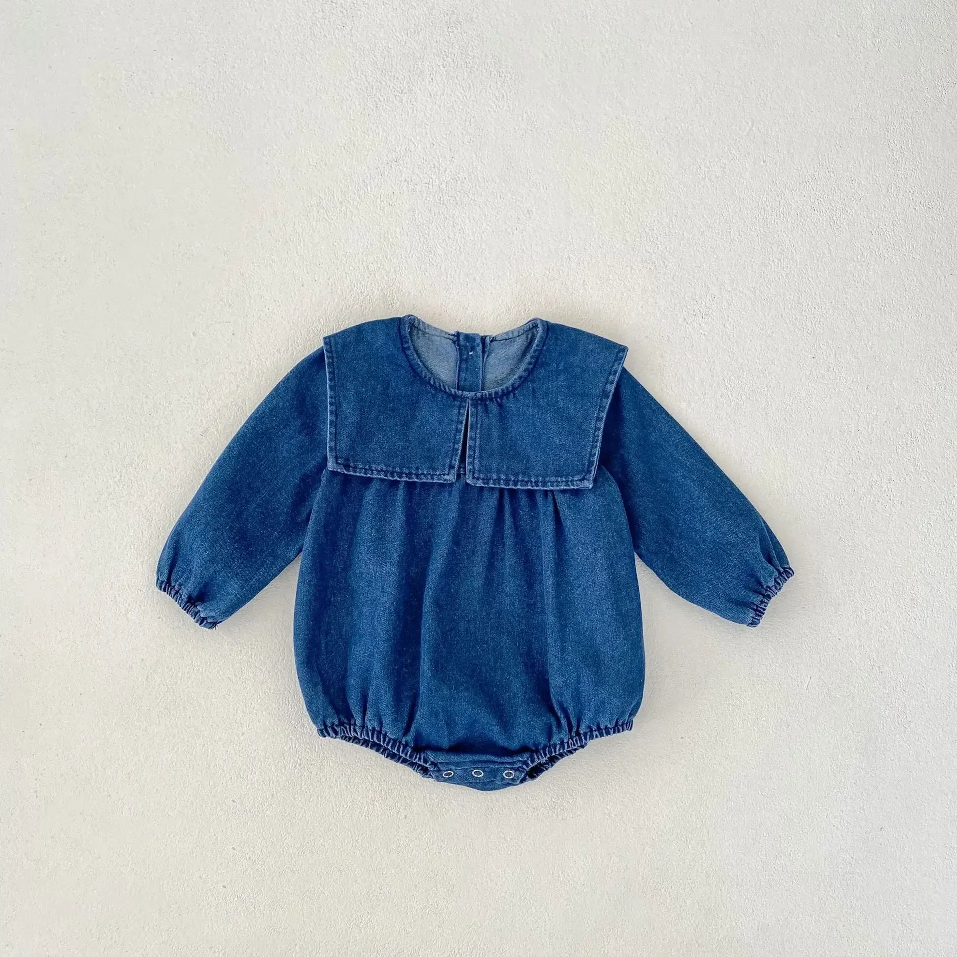 長袖ロンパース romper / 66cm 0-6m ベビーロンパース/キッズワンピース ビッグラペル襟デニム長袖ボディスーツ/ワンピース リンクコーデ 姉妹 お揃いコーデ【mh0007424】