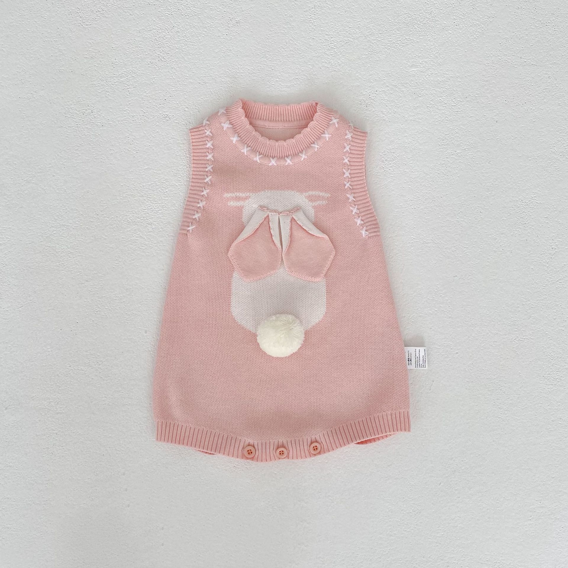 ノースリーブロンパース Rompers / 66cm 3D Bunny Knit Vest & Romper Set 立体 うさぎ ニット ベスト ロンパース【mh0012169】