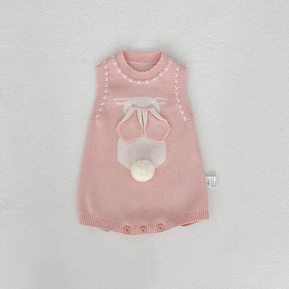 ノースリーブロンパース Rompers / 66cm 3D Bunny Knit Vest & Romper Set 立体 うさぎ ニット ベスト ロンパース【mh0012169】