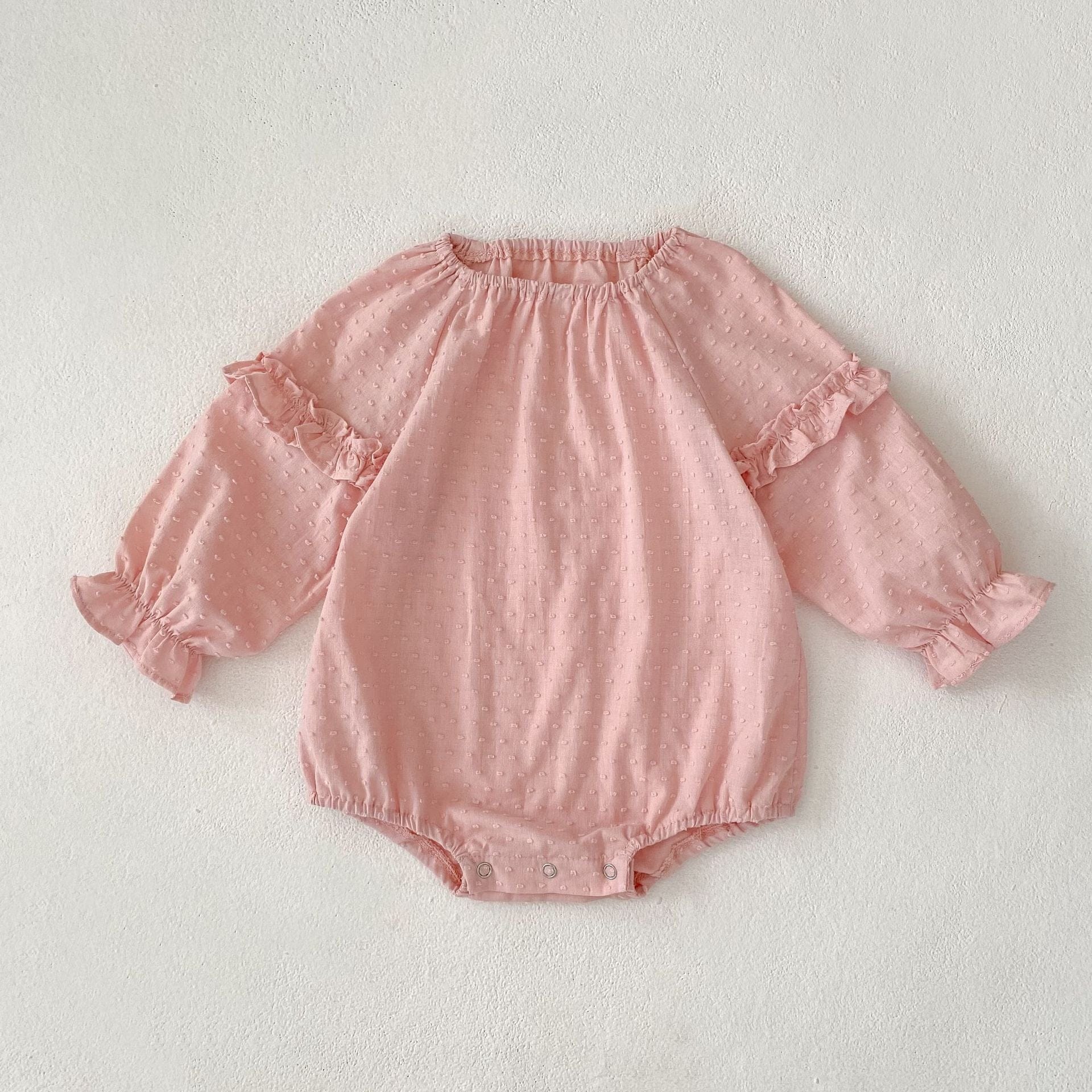 長袖ロンパース Rompers / 66cm ドットエンボスフリル姉妹お揃いワンピース/ロンパース【mh0011083】