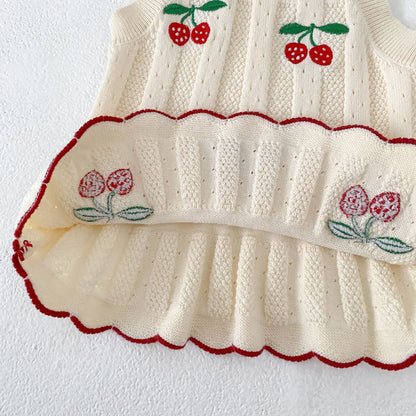 タンクトップ・キャミソール・ノースリーブトップス Strawberry Knit Suspender Top ストロベリー 刺繍 ニット トップス【mh0012178】