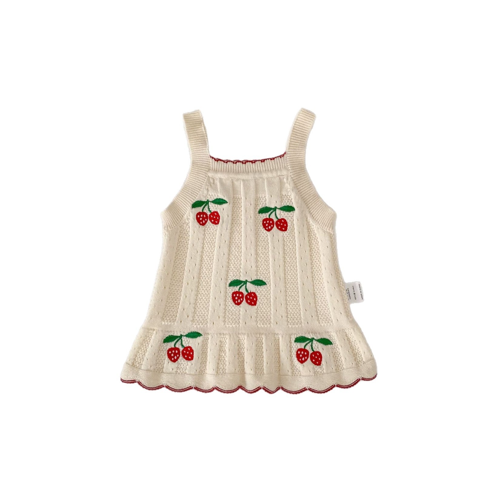 タンクトップ・キャミソール・ノースリーブトップス Strawberry Knit Suspender Top ストロベリー 刺繍 ニット トップス【mh0012178】