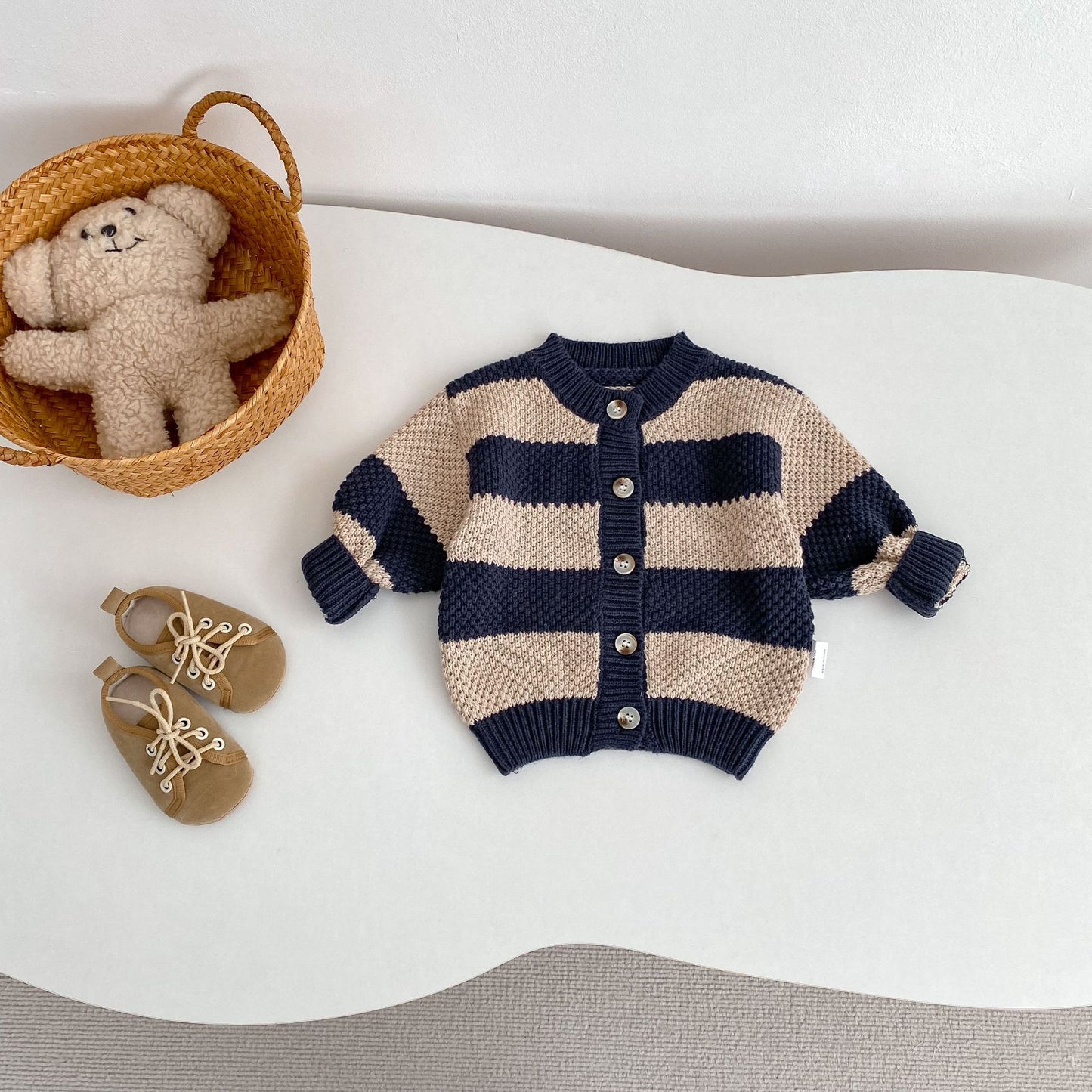 カーディガン・パーカー Striped Cotton Knitted Cardigan ボーダー コットン ニット カーディガン【mh0012177】