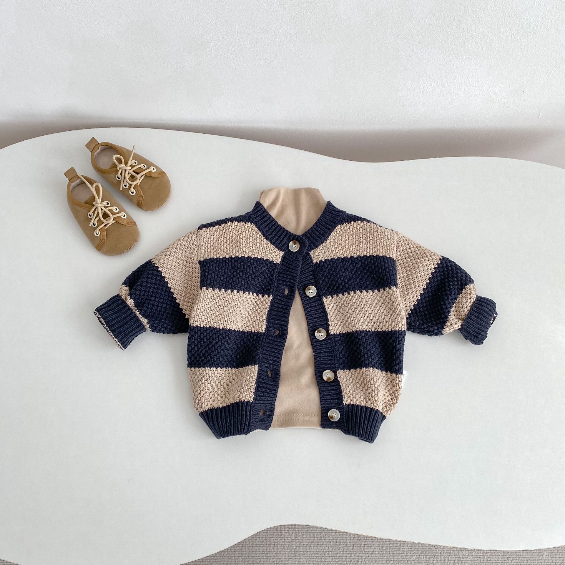 カーディガン・パーカー Striped Cotton Knitted Cardigan ボーダー コットン ニット カーディガン【mh0012177】