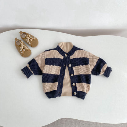 カーディガン・パーカー Striped Cotton Knitted Cardigan ボーダー コットン ニット カーディガン【mh0012177】