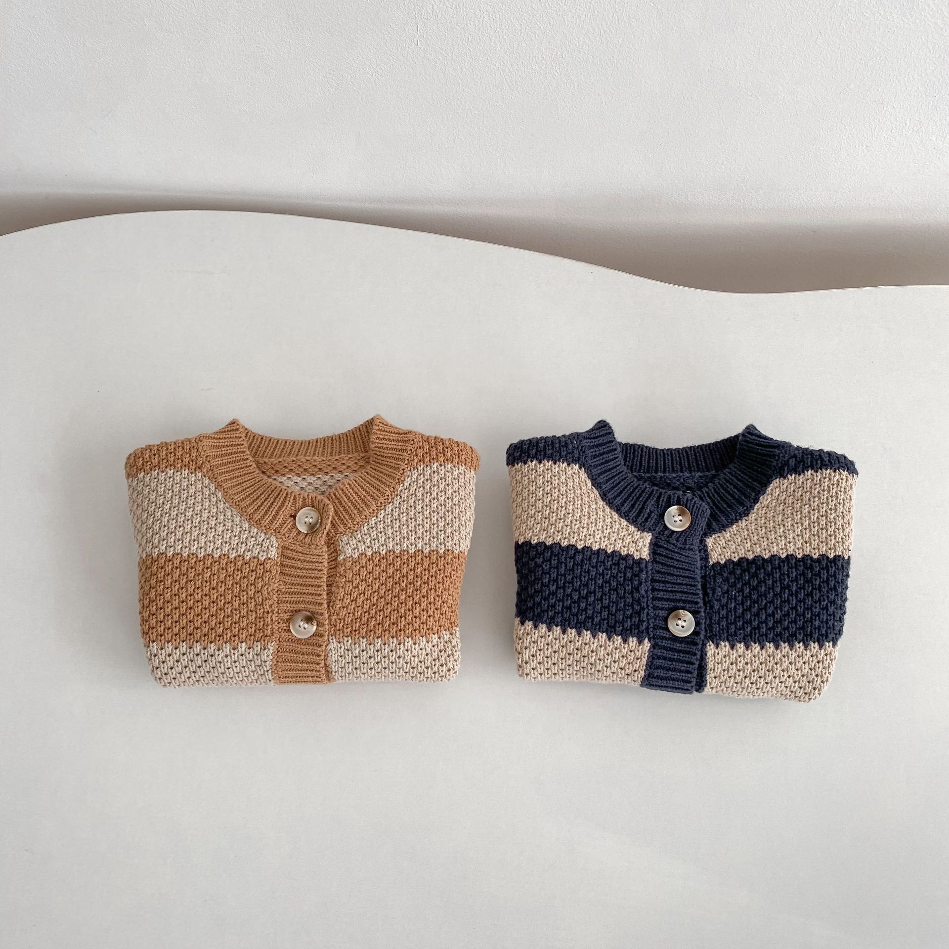 カーディガン・パーカー Striped Cotton Knitted Cardigan ボーダー コットン ニット カーディガン【mh0012177】