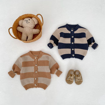 カーディガン・パーカー Striped Cotton Knitted Cardigan ボーダー コットン ニット カーディガン【mh0012177】