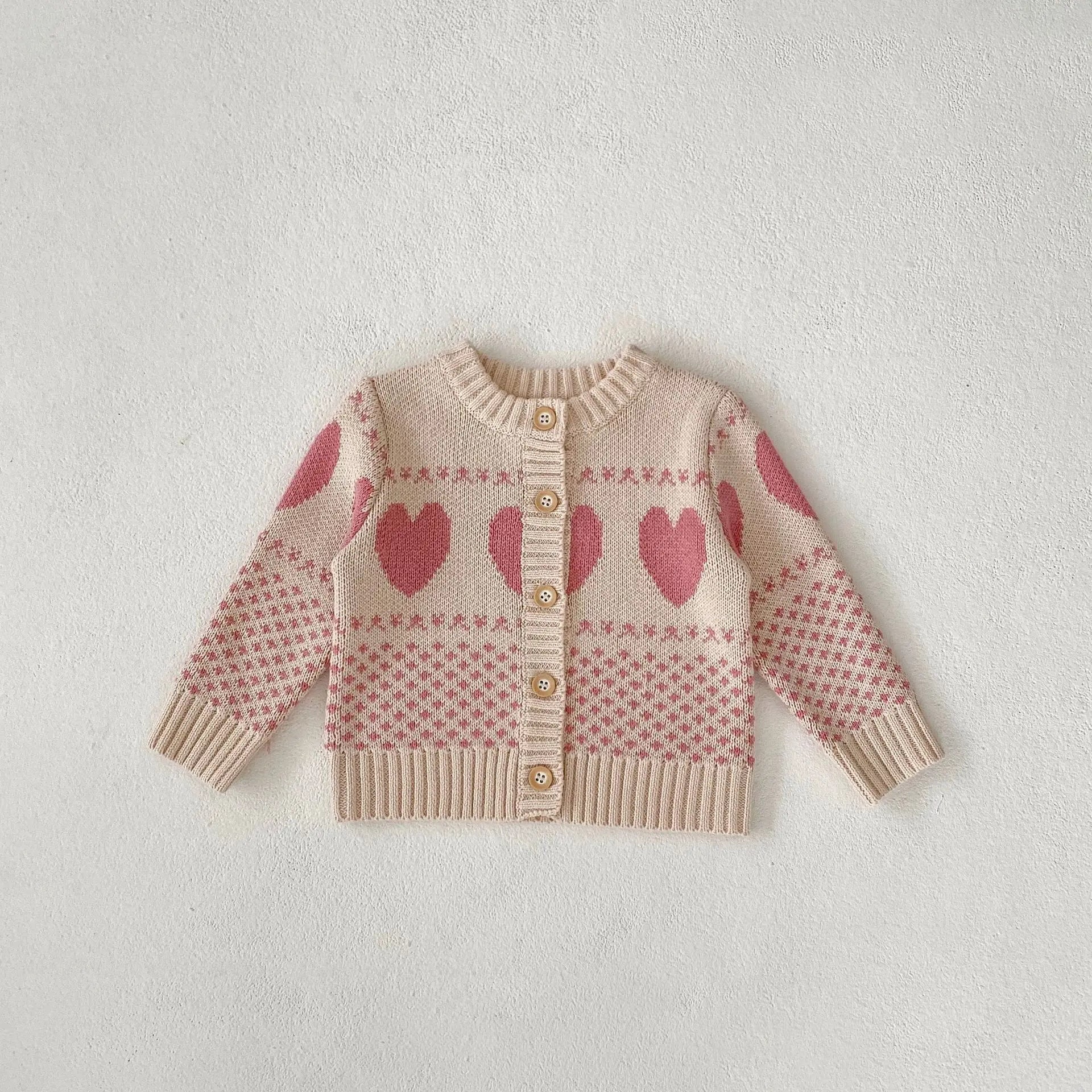 ロンパースセットアップ sweater / 3-6M 66cm ベビーカーディガン/ロンパース ハート柄ニットカーディガン/サスペンダーロンパース【mh0007345】