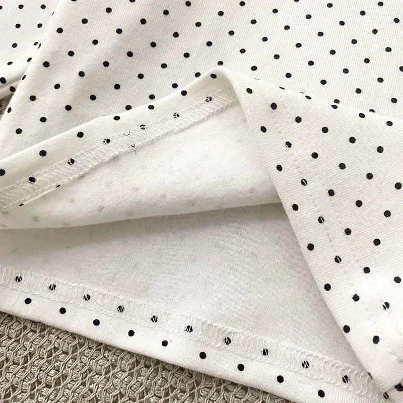 長袖シャツ・ブラウス ベビートップス 長袖丸襟ブラウス Tシャツ 水玉ドットプリント ホワイト【mh0006492】