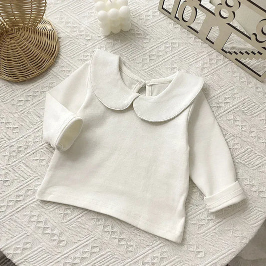 長袖シャツ・ブラウス ベビートップス 長袖丸襟ブラウス Tシャツ 水玉ドットプリント ホワイト【mh0006492】