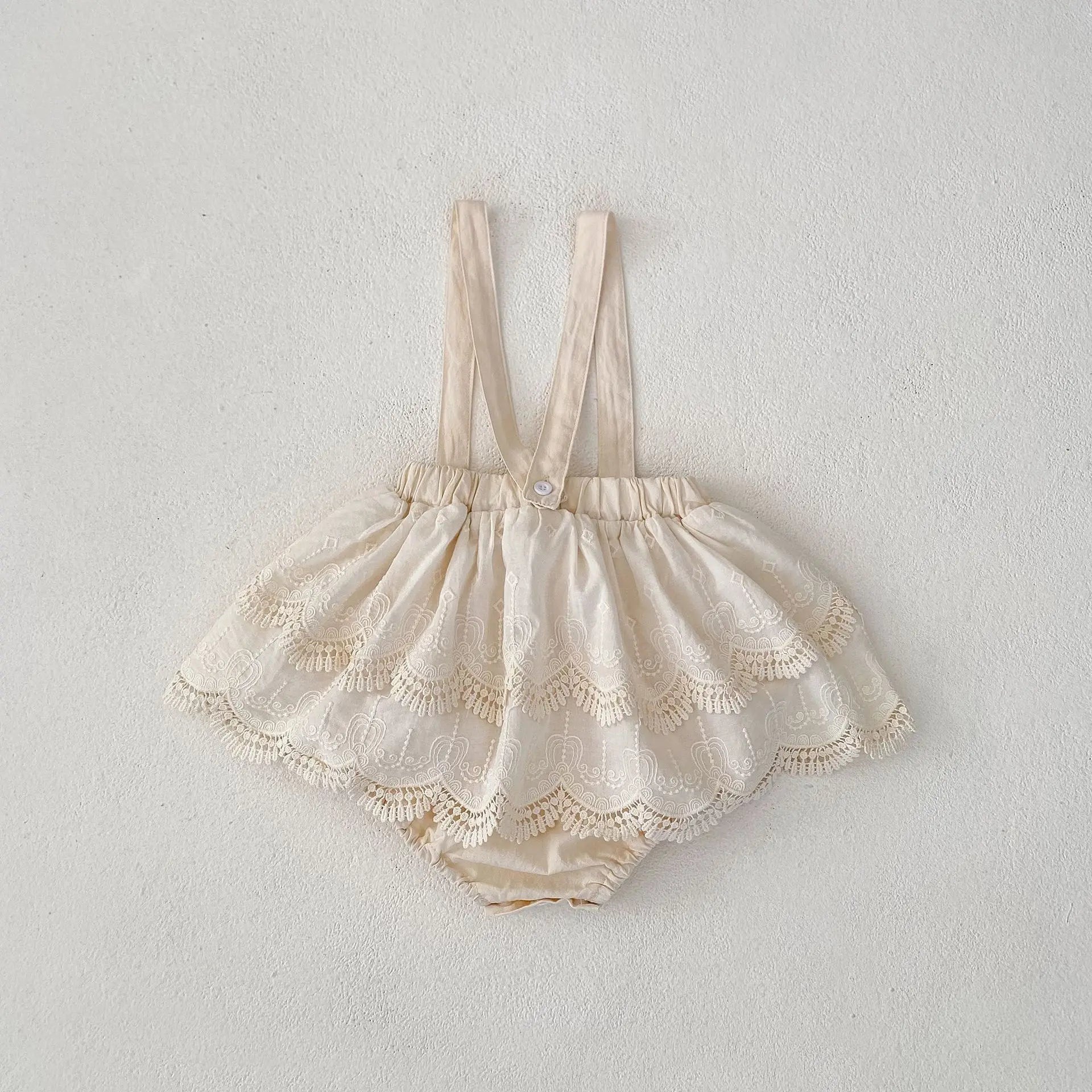 長袖セットアップ ベビートップス/パンツ 水玉ドット/無地スクエア襟長袖Tシャツ/サスペンダーレーススカートブルマパンツ【mh0007334】