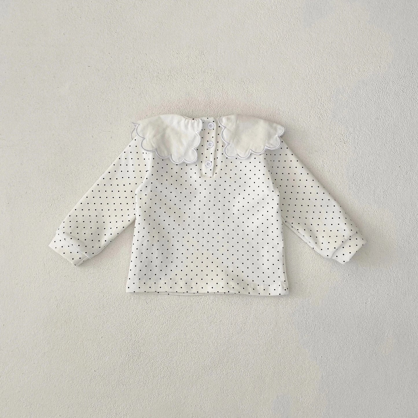 長袖セットアップ ベビートップス/パンツ 水玉ドット/無地スクエア襟長袖Tシャツ/サスペンダーレーススカートブルマパンツ【mh0007334】