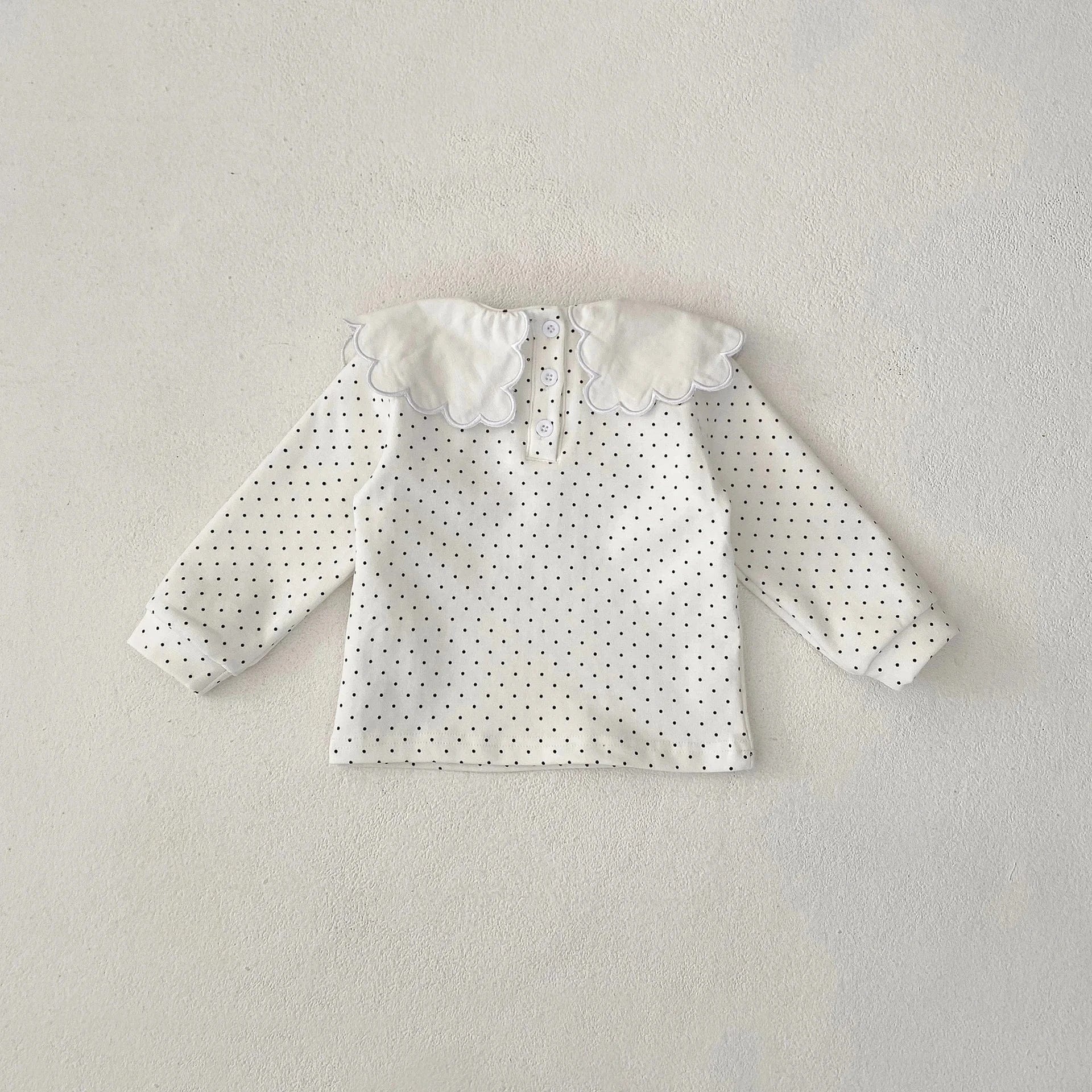 長袖セットアップ ベビートップス/パンツ 水玉ドット/無地スクエア襟長袖Tシャツ/サスペンダーレーススカートブルマパンツ【mh0007334】