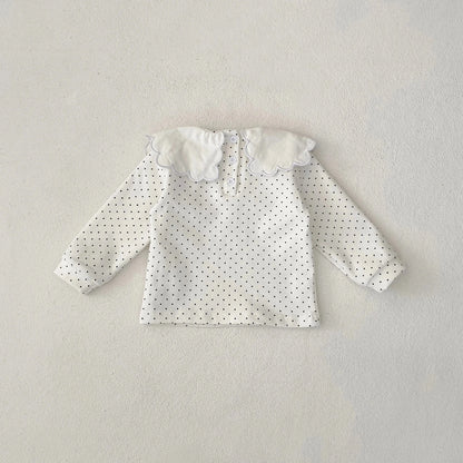 長袖セットアップ ベビートップス/パンツ 水玉ドット/無地スクエア襟長袖Tシャツ/サスペンダーレーススカートブルマパンツ【mh0007334】