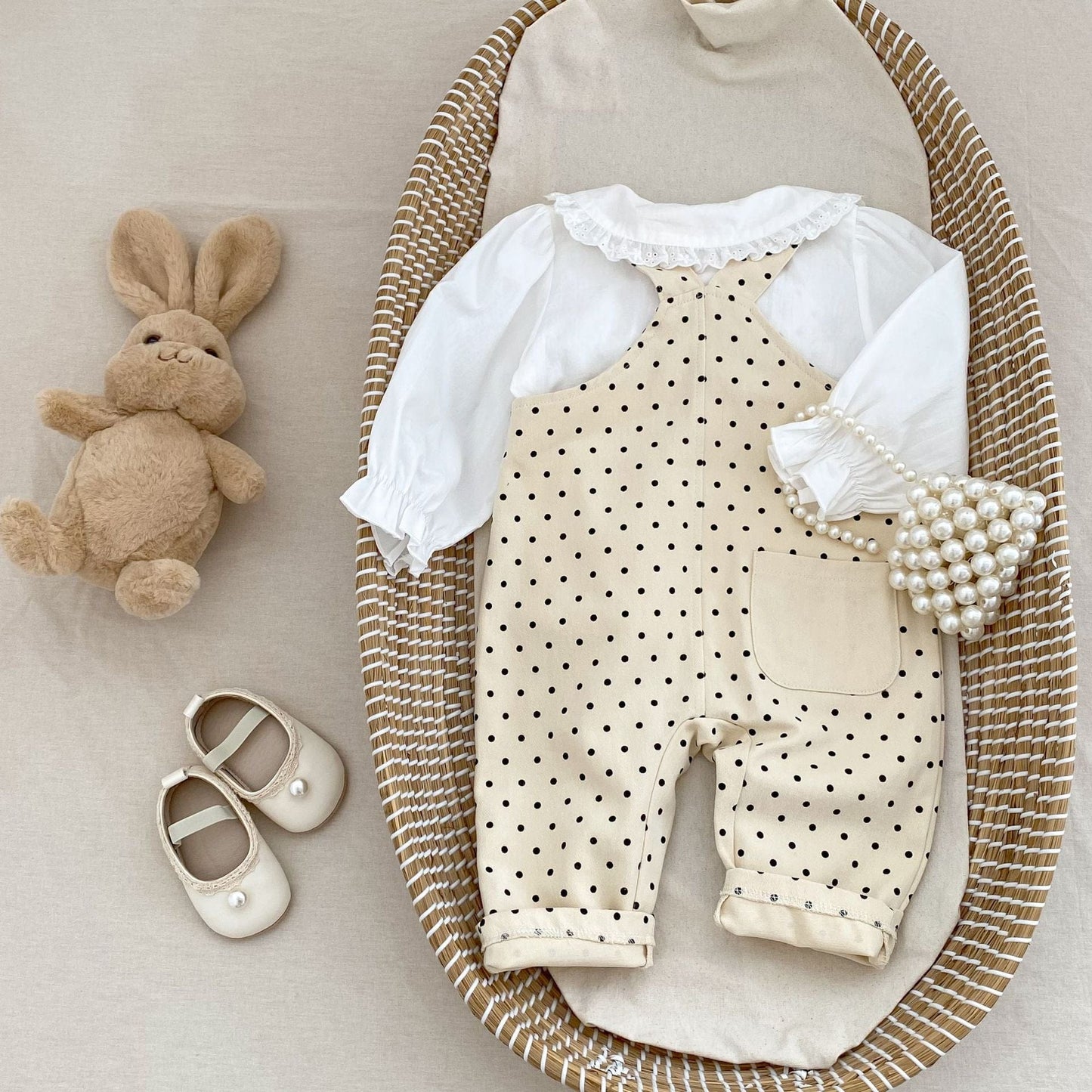 長袖セットアップ 水玉ドットプリントオーバーオール/長袖Tシャツ【mh0010520】