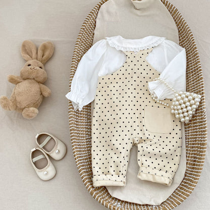 長袖セットアップ 水玉ドットプリントオーバーオール/長袖Tシャツ【mh0010520】